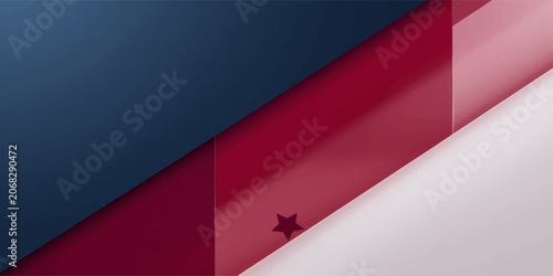 Modern geometric abstract background with overlapping diagonal layers in navy blue red and white