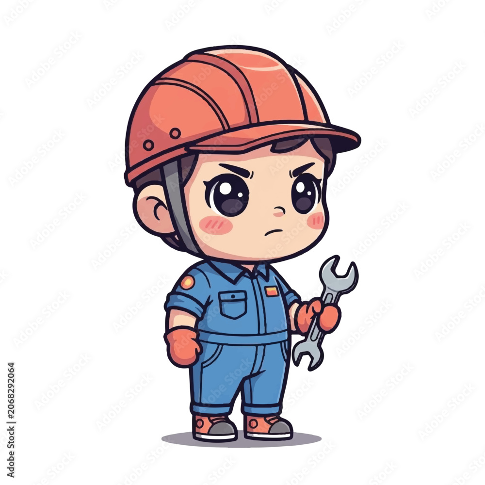 Fototapeta premium Cute cartoon mechanic boy worker.