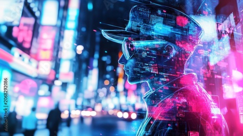 Digital portrait of person in a city at night