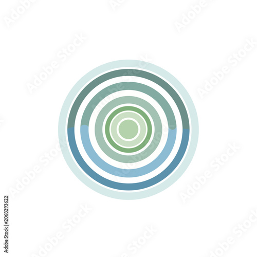 Minimalist concentric circle icon representing mindfulness and gratitude journal concept with calming green and blue hues