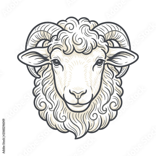 Symmetrical ram head line art illustration.