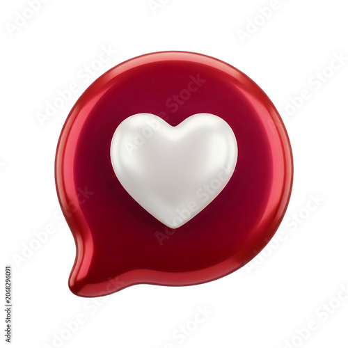3d red speech bubble icon with a white heart symbol for social media and love communication isolated on transparent background
