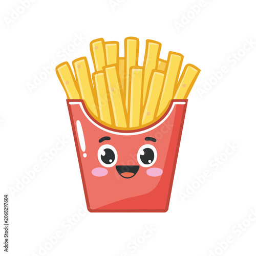 Cute Smiley French Fries Carton Vector Illustration