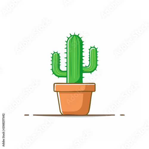 Flat Design Cactus in Terracotta Pot Illustration
