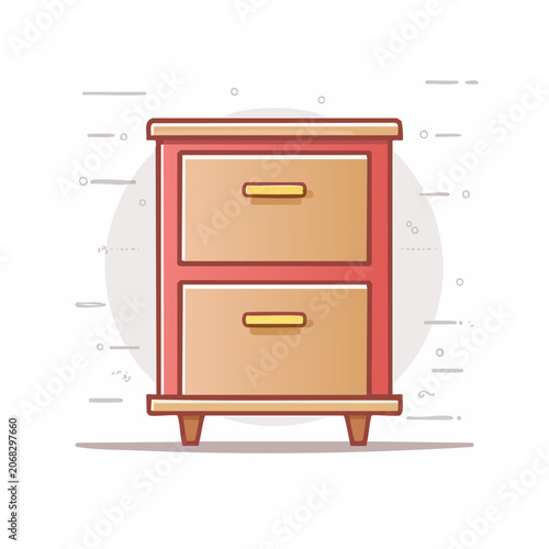 Flat design illustration of a two-drawer wooden cabinet