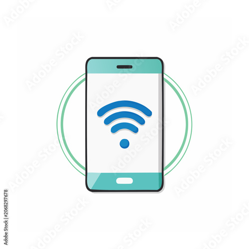 Flat icon of smartphone with wifi signal