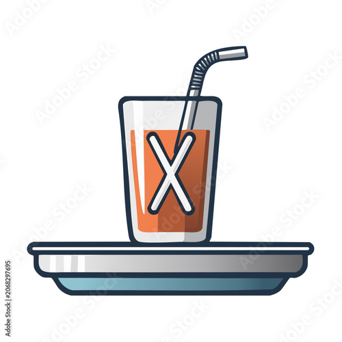 Flat illustration of drink with straw and prohibition symbol