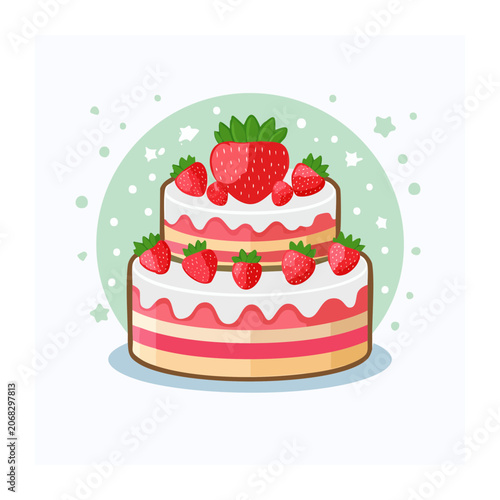 Strawberry Layer Cake Illustration
