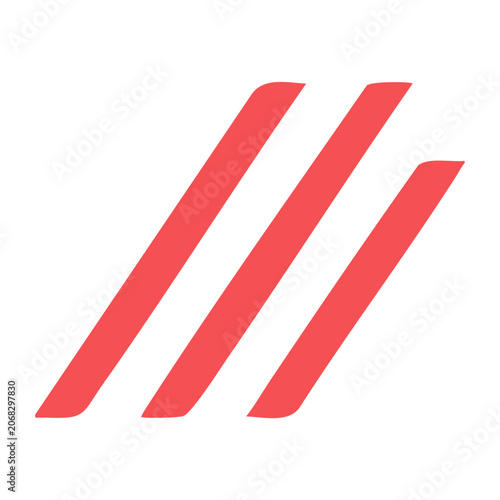 Three red diagonal stripes on transparent background