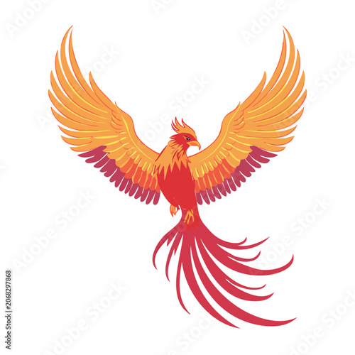 Stylized Phoenix bird with spread wings and long tail