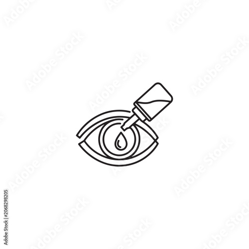 Eye with eyedropper administering a drop of liquid medication or lubricant.