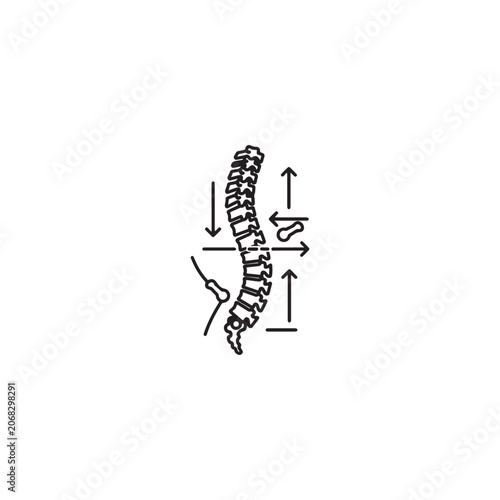 Spine bone structure with measurement arrows for therapy.