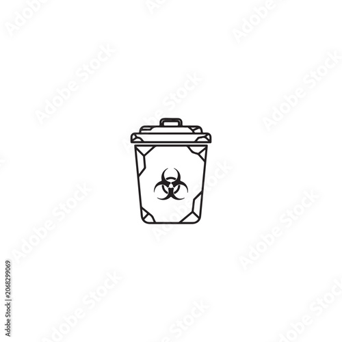 Trash can with biohazard symbol, waste container medical symbol icon.
