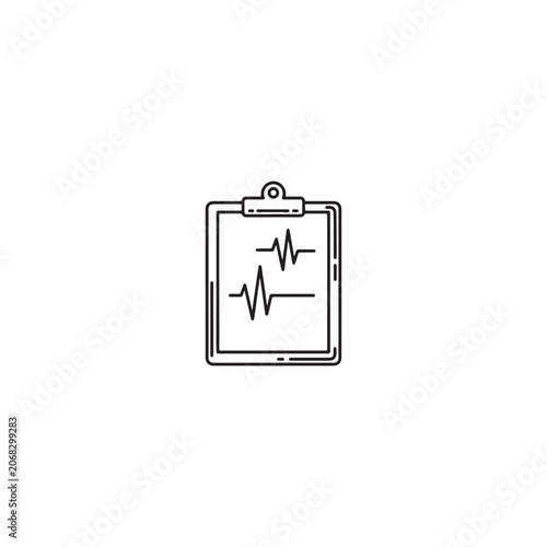 Clipboard with heartbeat line, medical report, health record document.