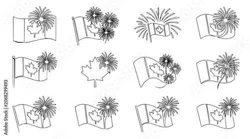 Φωτογραφία Canada Day Celebration Icons: Maple Leaf Flag and Fireworks Collection
