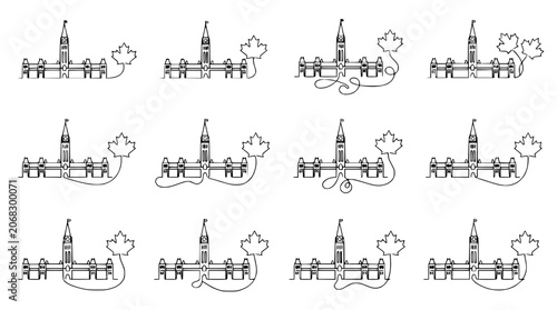 Photos Canadian Parliament Building and Maple Leaf Line Art Collection