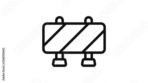 Construction barrier line art icon with tilting motion on white background for road safety concept or presentation design