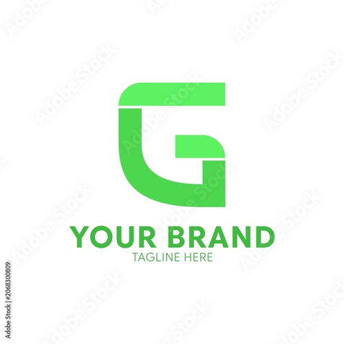 Green letter G logo with rounded geometric curves