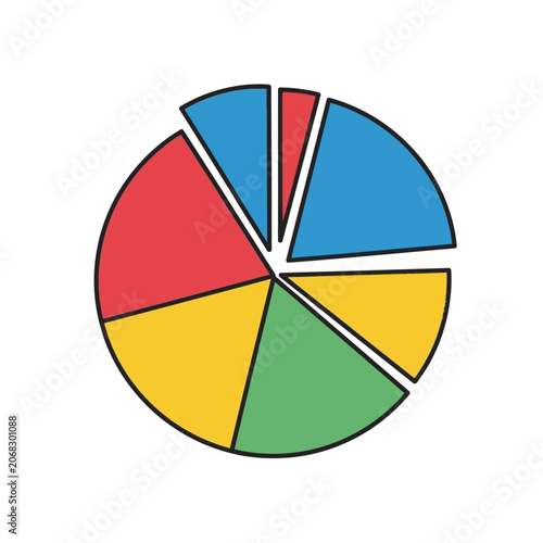 Colorful Segmented Pie Chart Graphic Representing Data Analysis and Financial Distribution Metrics for Business Reporting