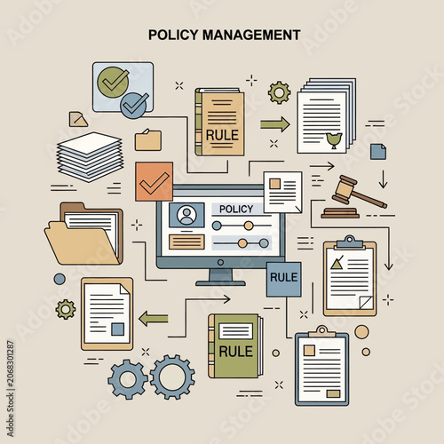 Comprehensive Corporate Policy Management and Regulatory Compliance Workflow Illustration for Business Administration