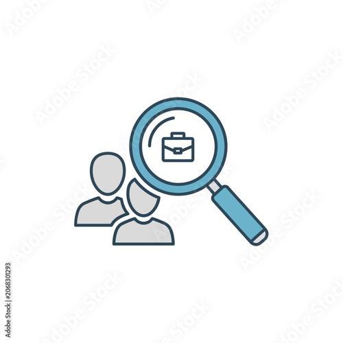 Job search icon flat design magnifying glass briefcase recruitment concept for career hiring and employment discovery