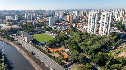 Marginal Tiete in Sao Paulo, aerial view.
