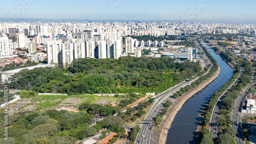 Marginal Tiete in Sao Paulo, aerial view.