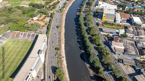 Marginal Tiete in Sao Paulo, aerial view.