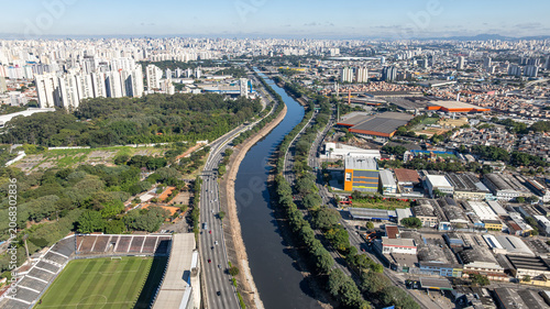 Marginal Tiete in Sao Paulo, aerial view.