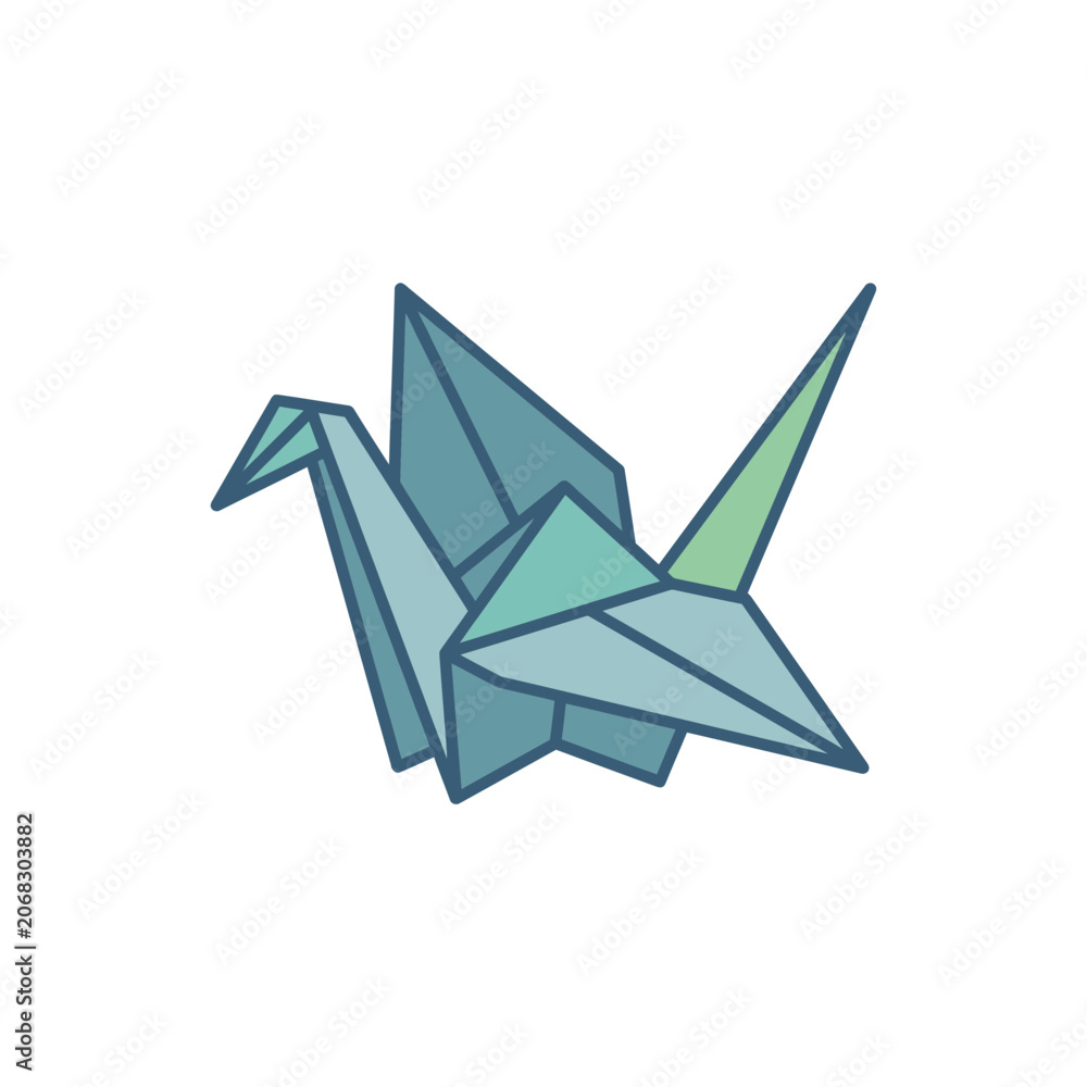 Obraz premium Elegant Origami Paper Crane Bird Vector Illustration in Blue and Teal Tones