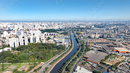 Marginal Tiete in Sao Paulo, aerial view.