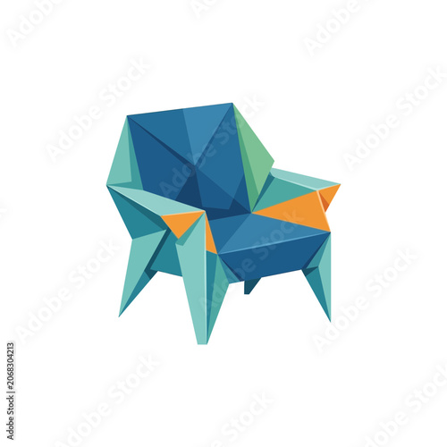 Modern Low Poly Geometric Armchair Illustration in Teal and Blue