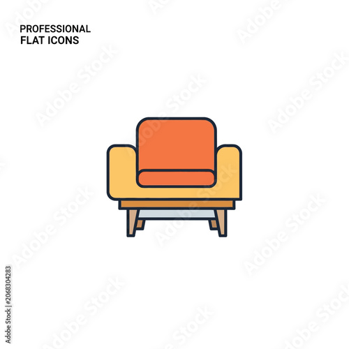 Modern orange armchair flat icon for interior design furniture vector