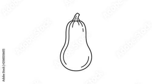 A simple black and white line art illustration of a butternut squash.