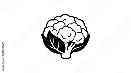 A simple black and white line art illustration of a fresh cauliflower head.