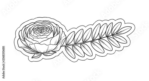 Simple Black Line Drawing of a Rose.
