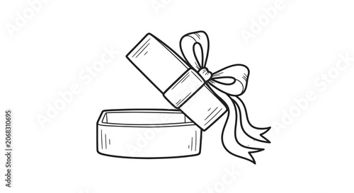 Simple Line Drawing of Gift Box with Ribbon.