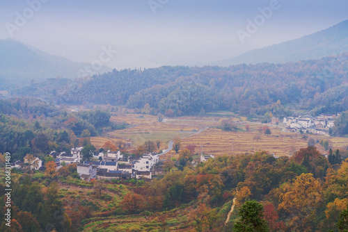 The ancient villages and beautiful natural scenery in the mountainous areas of Anhui Province, China were captured on November 17, 2022