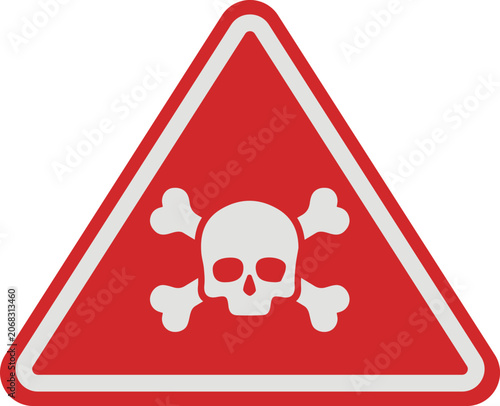 Foto A red triangular warning sign featuring a white skull and crossbones symbol, ind