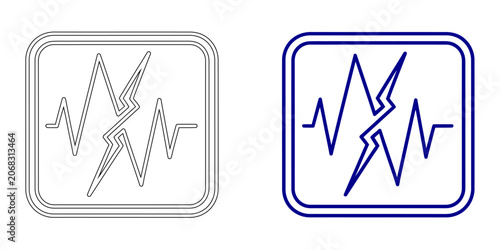Foto Minimalist broken pulse wave icon with lightning crack inside square frame for h