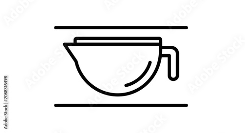 Minimalist Line Art Icon of a Mixing Bowl with Handle and Spout