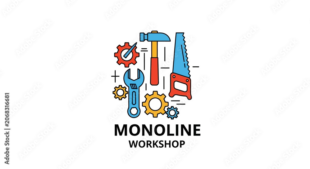 Obraz premium Monoline Workshop Tools Logo Design