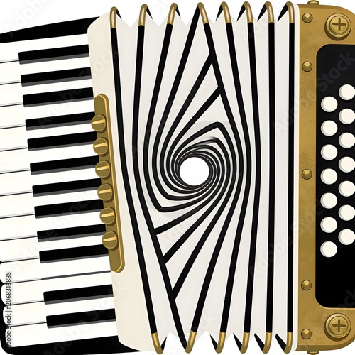 Vector surreal illustration of traditional Austrian Schrammel accordion optical illusion