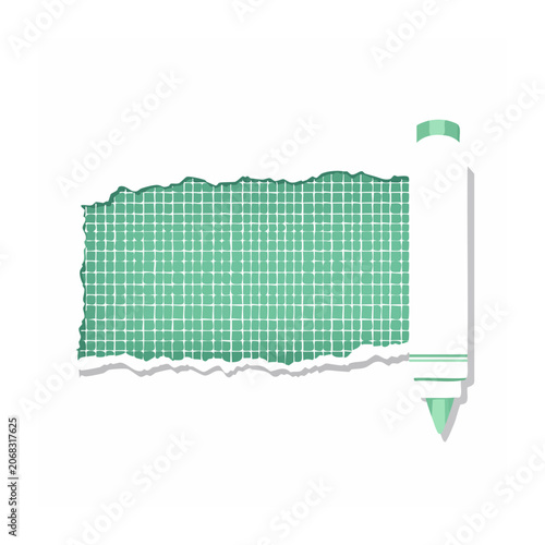 Torn grid paper with pencil illustration