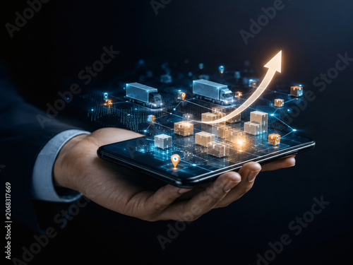 Logistics Growth Hologram With Smartphone