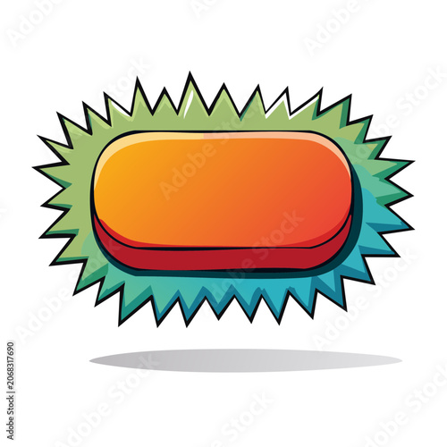 Cartoon button with starburst background