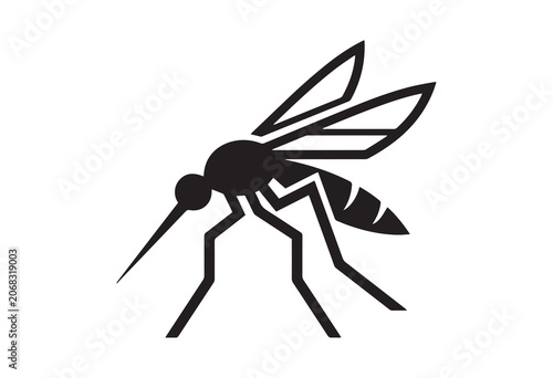 Cartoon mosquito isolated on white background, Mosquito silhouette icon.