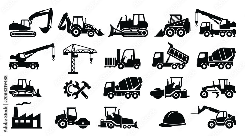Obraz premium Heavy Construction Equipment Vehicle Icons.