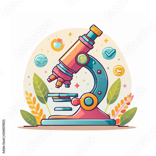 Colorful flat design microscope illustration