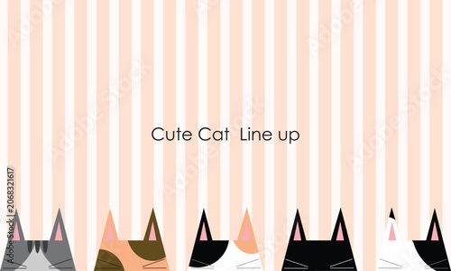 Cat head ear lines background. Banner template with cat head ear lines or kitten feet up. Cat head ear lines , kitten puppy wallpaper. Cat flat design, prints, cartoon, cute cat wallpaper.